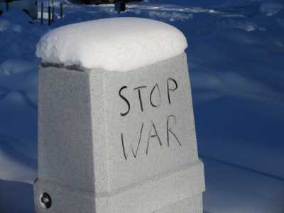 Stop war written in stone